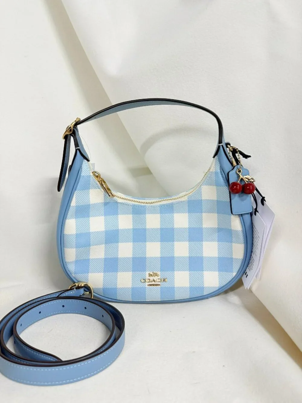 coach Emily Shoulder Bag With Gingham Print And Charm cen07